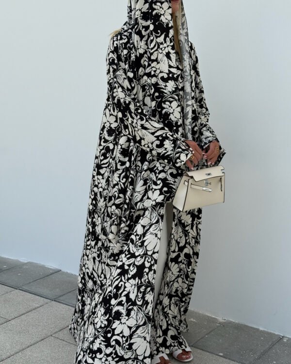 Cotton Printed Abaya with Tie Front in Seville