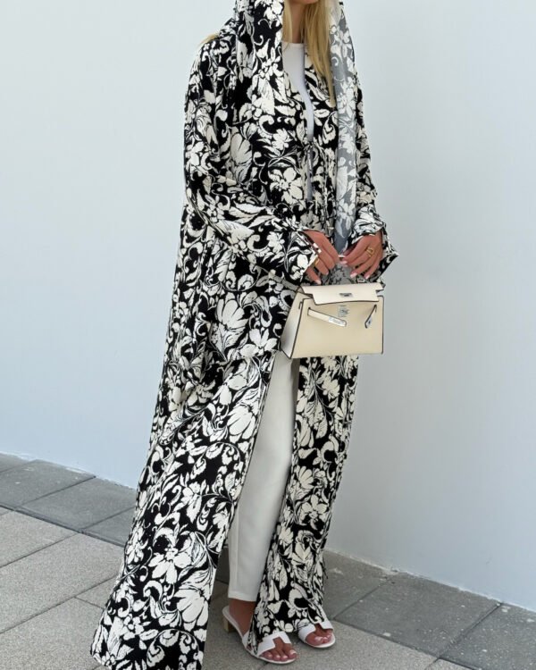 Cotton Printed Abaya with Tie Front in Seville