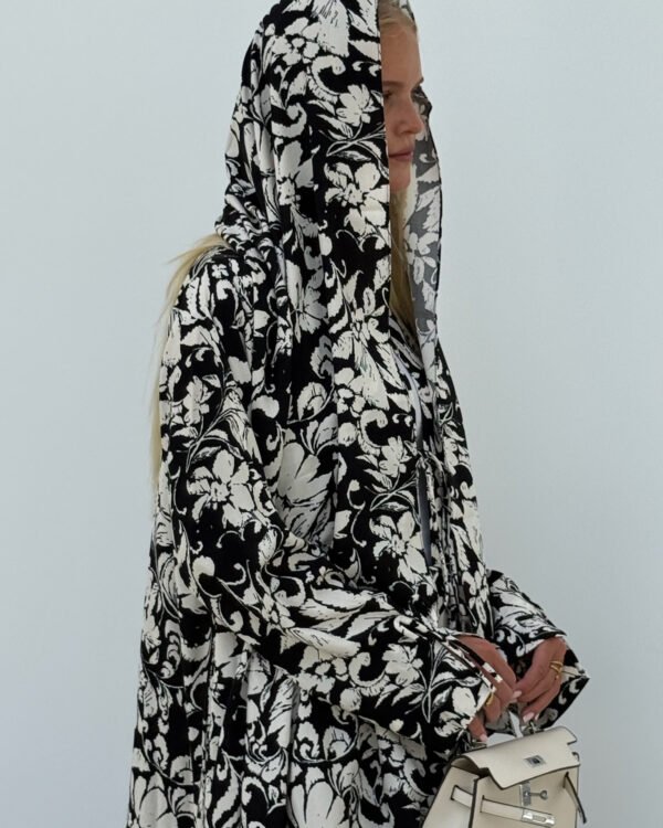 Cotton Printed Abaya with Tie Front in Seville