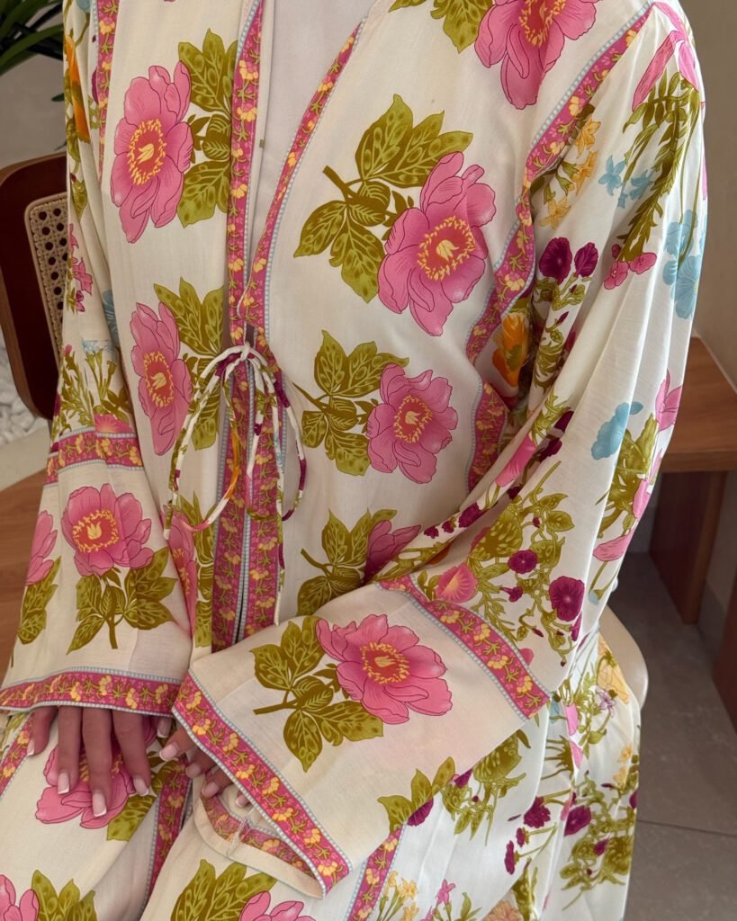 Cotton Printed Abaya with Tie Front in Jaipur