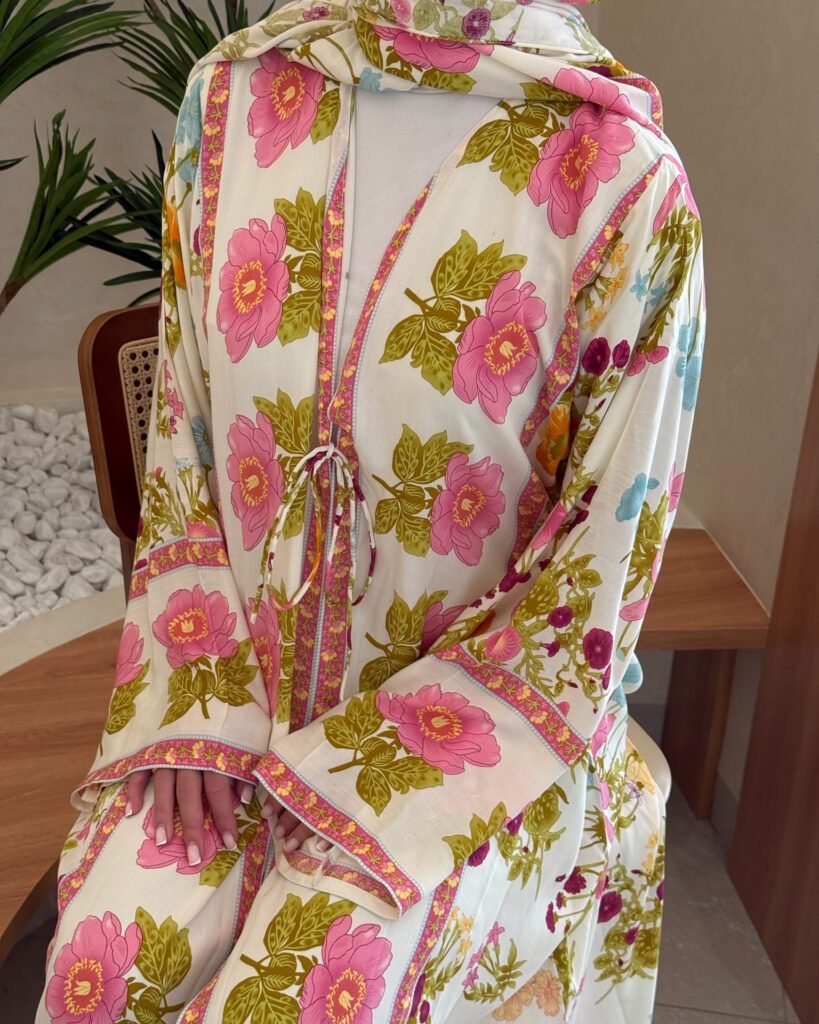 Cotton Printed Abaya with Tie Front in Jaipur