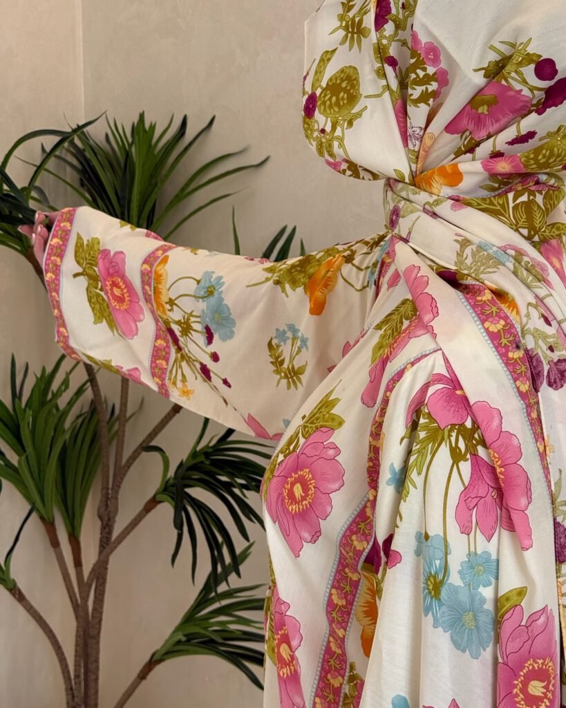 Cotton Printed Abaya with Tie Front in Jaipur