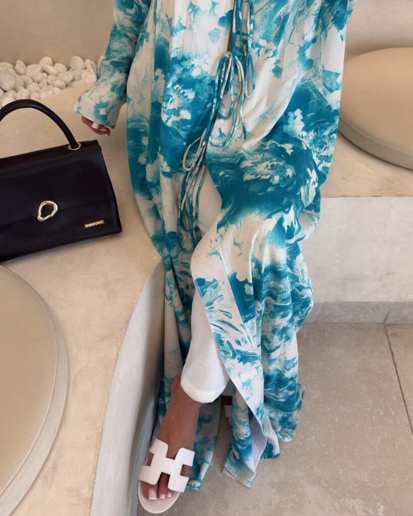 Cotton Printed Abaya with Tie Front in Seychelles