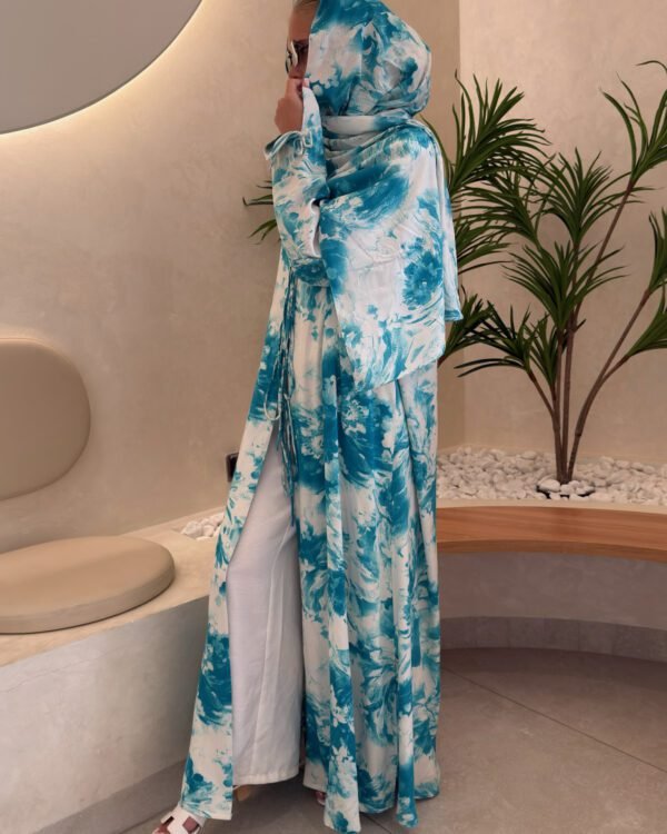 Cotton Printed Abaya with Tie Front in Seychelles