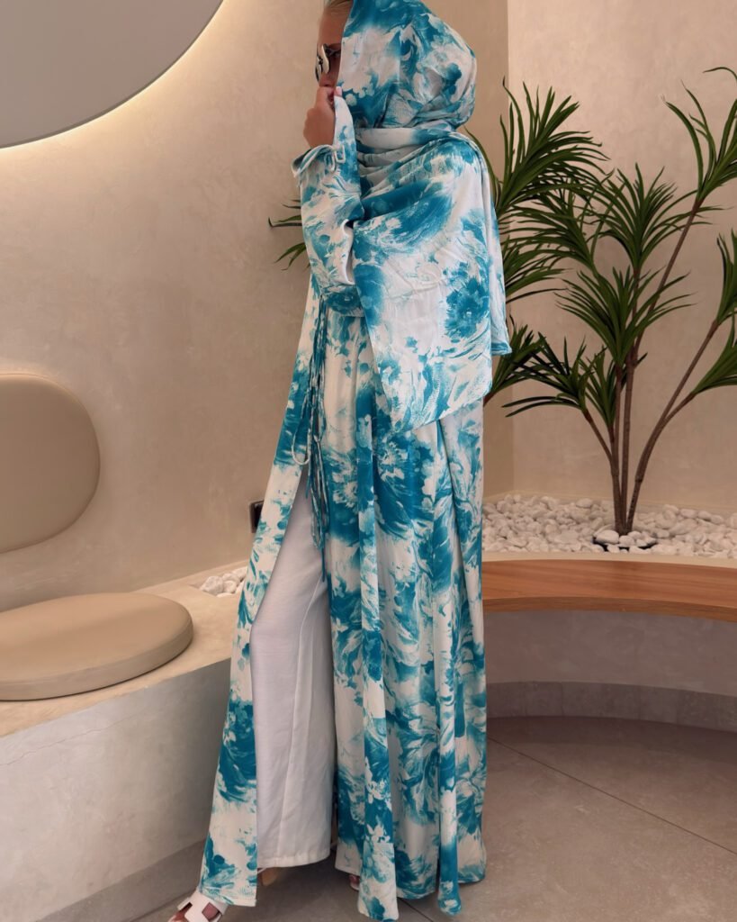 Cotton Printed Abaya with Tie Front in Seychelles