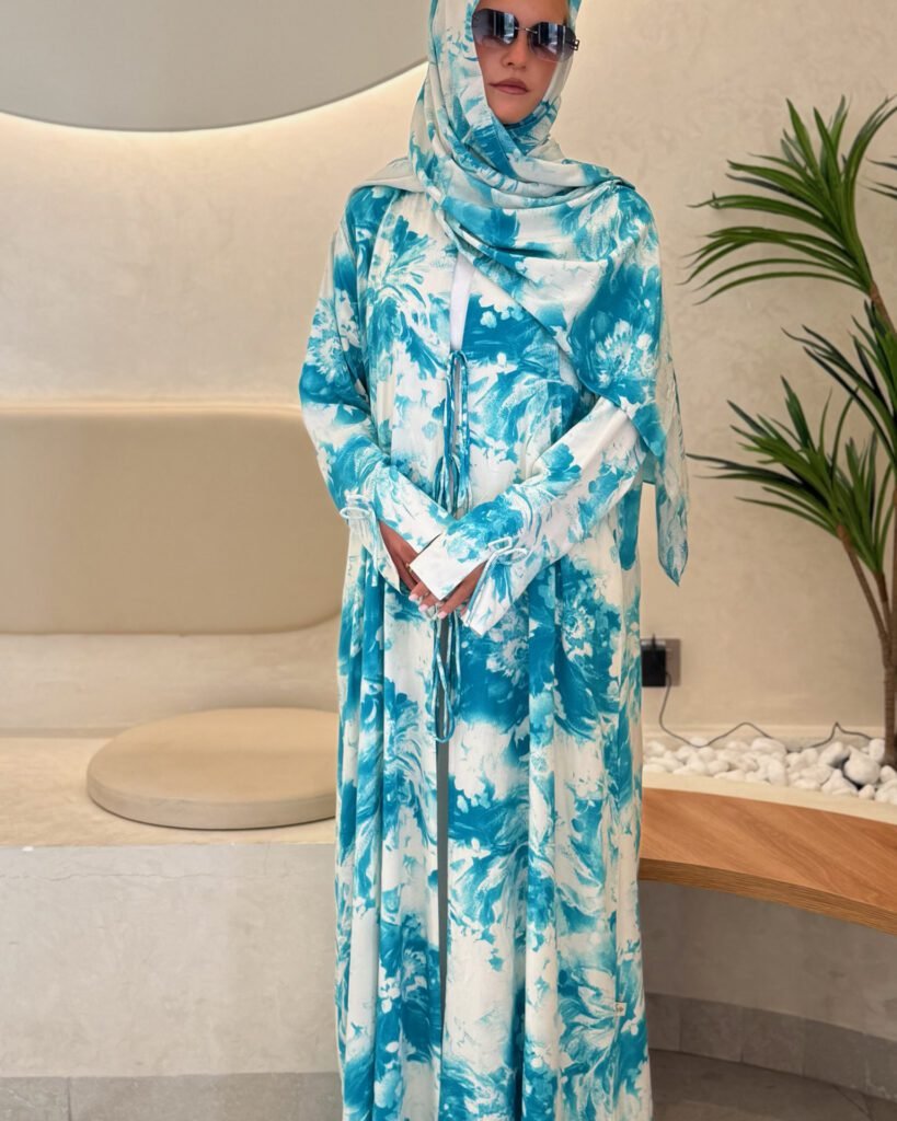 Cotton Printed Abaya with Tie Front in Seychelles