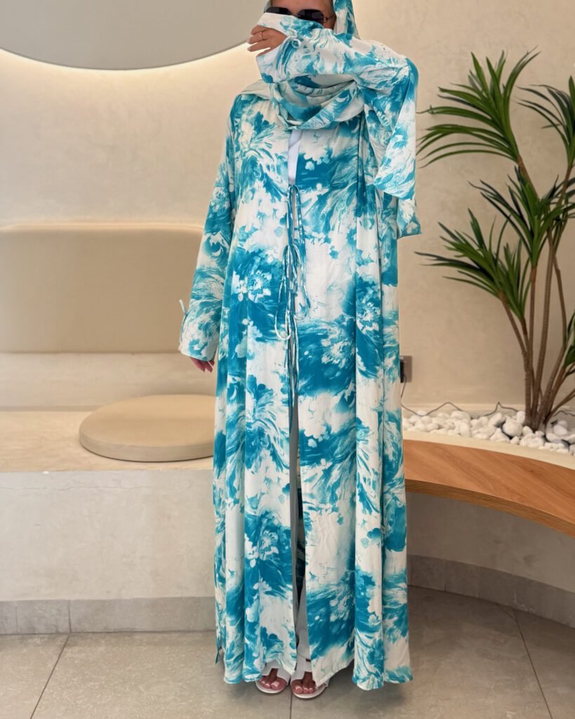 Cotton Printed Abaya with Tie Front in Seychelles