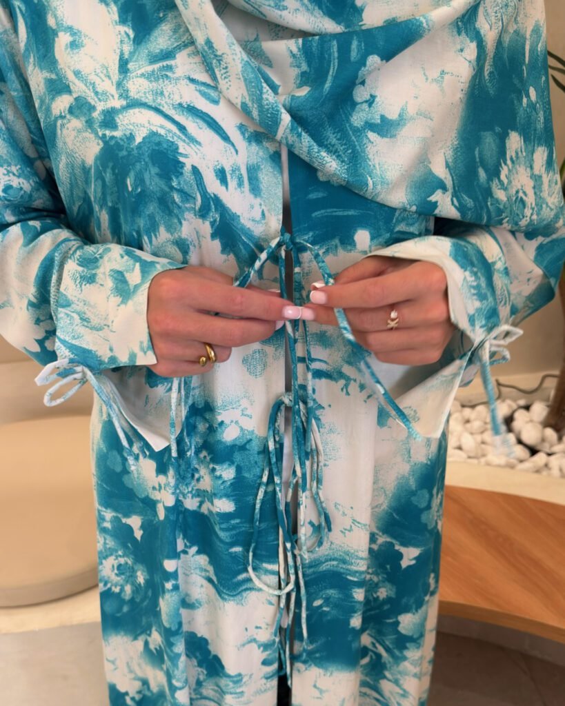 Cotton Printed Abaya with Tie Front in Seychelles