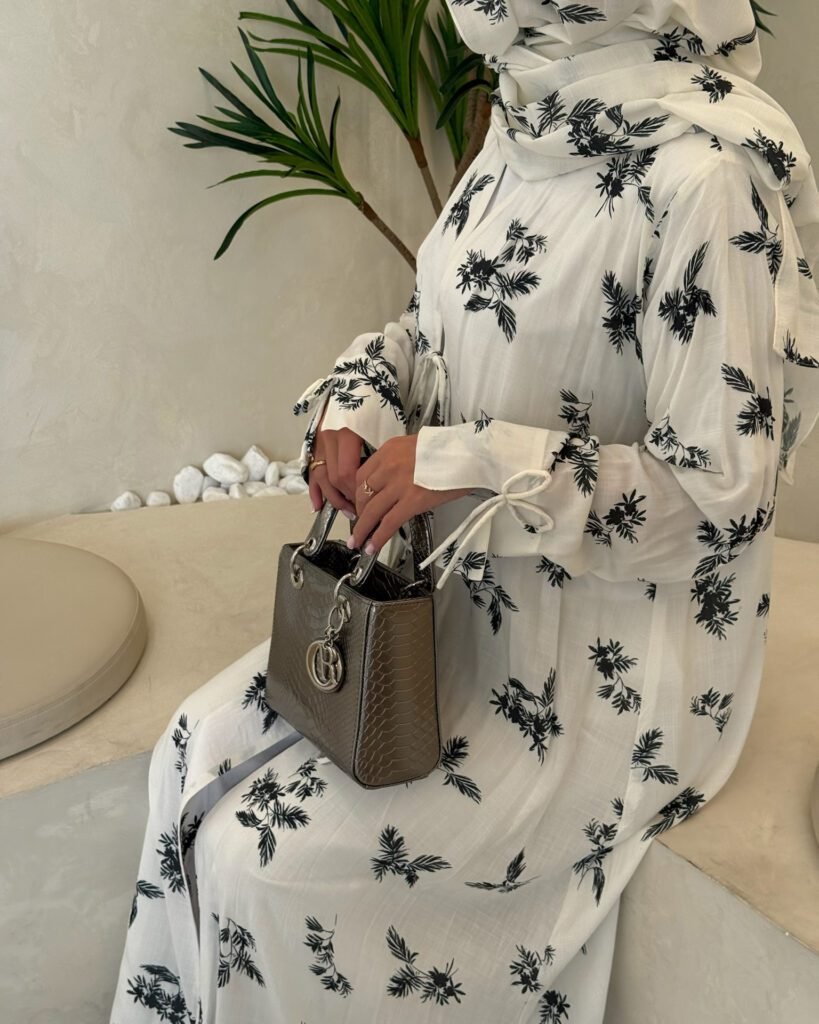 Cotton Printed Abaya with Tie Front in Kyoto