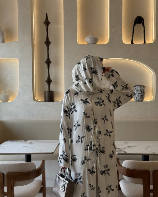Cotton Printed Abaya with Tie Front in Kyoto