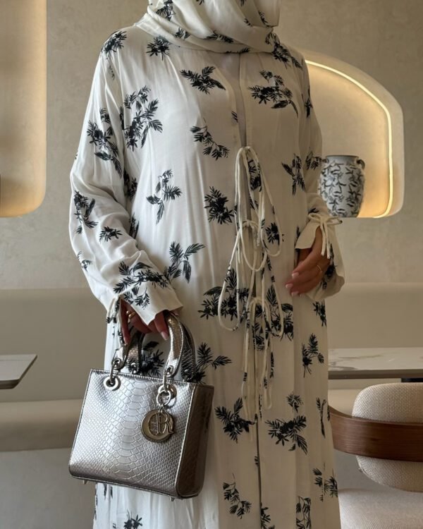 Cotton Printed Abaya with Tie Front in Kyoto