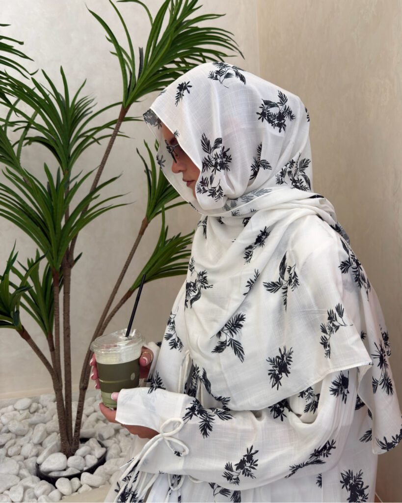 Cotton Printed Abaya with Tie Front in Kyoto