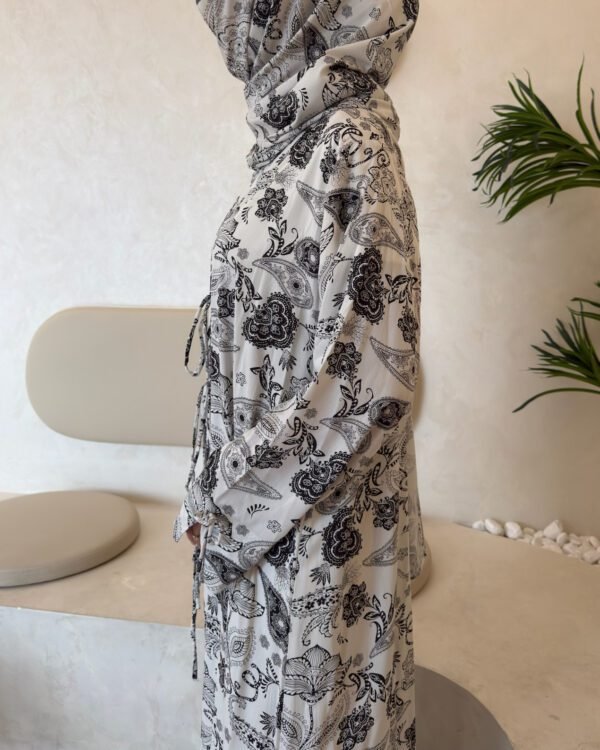 Cotton Printed Abaya with Tie Front in Manila
