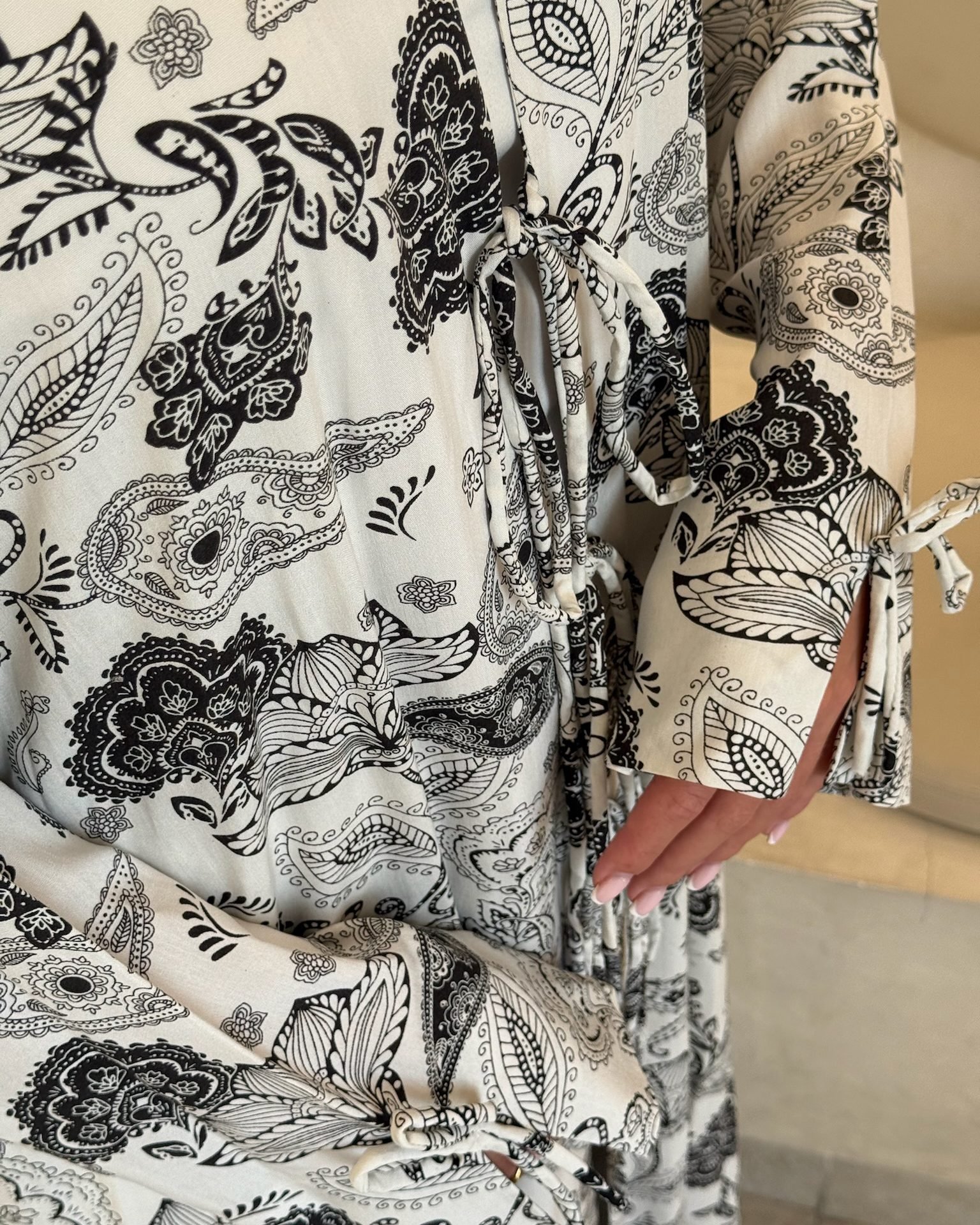 Cotton Printed Abaya with Tie Front in Manila