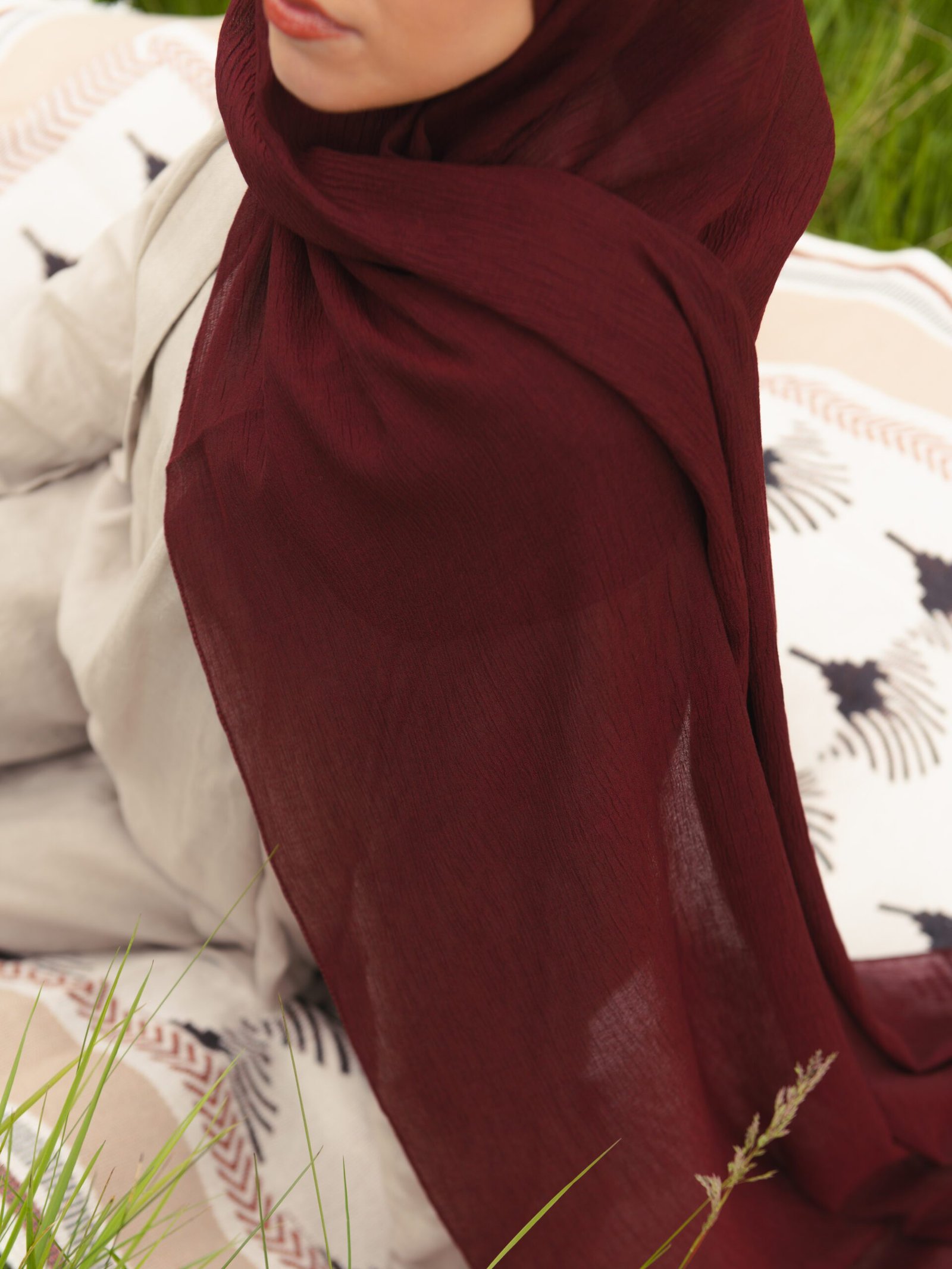 Textured Hijab in Dark Garnet