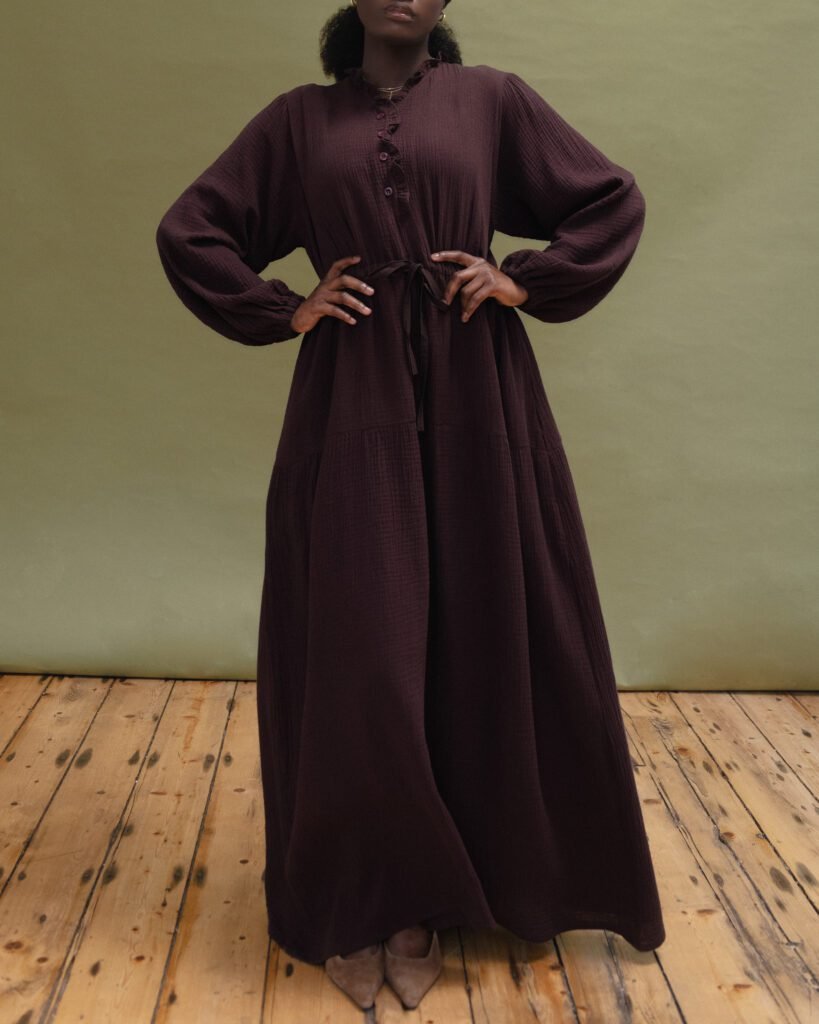 Cotton Maxi Dress in Brown