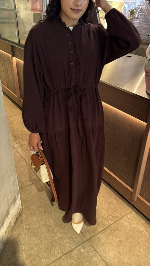 Cotton Maxi Dress in Brown