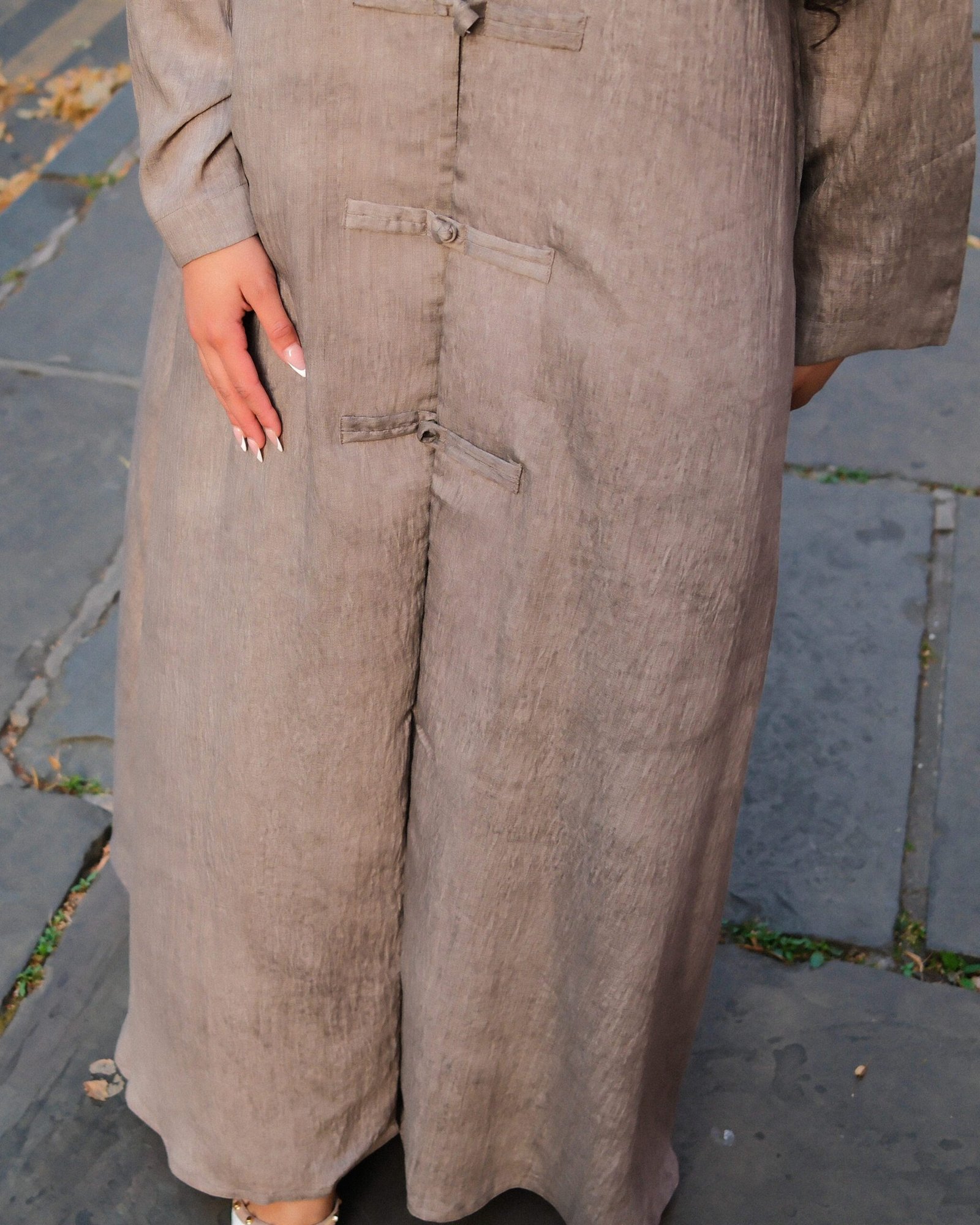 Frog-tassel Abaya in Beige