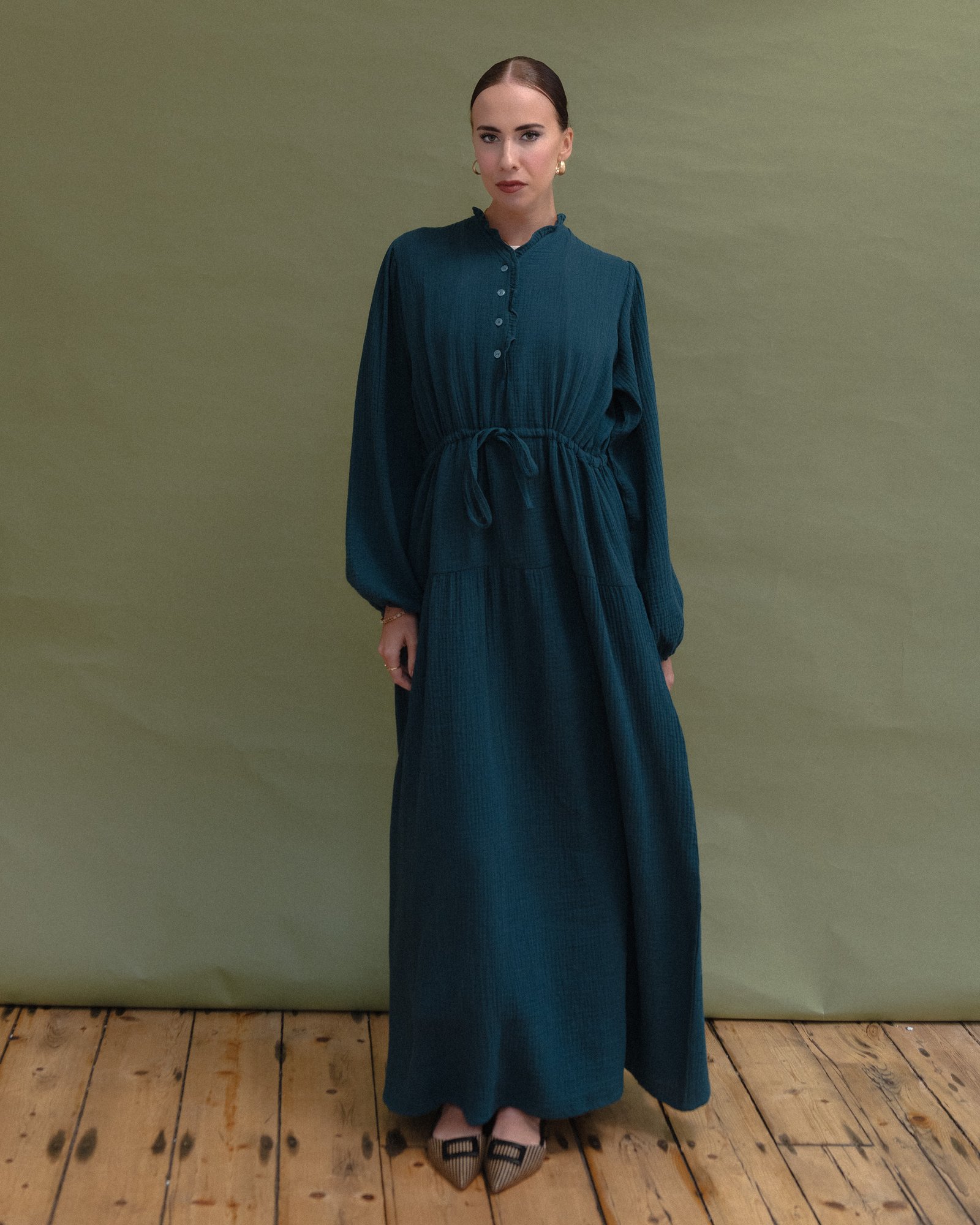 Cotton Maxi Dress in Teal