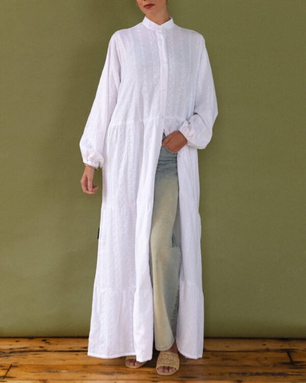 Tiered Shirt Dress in White