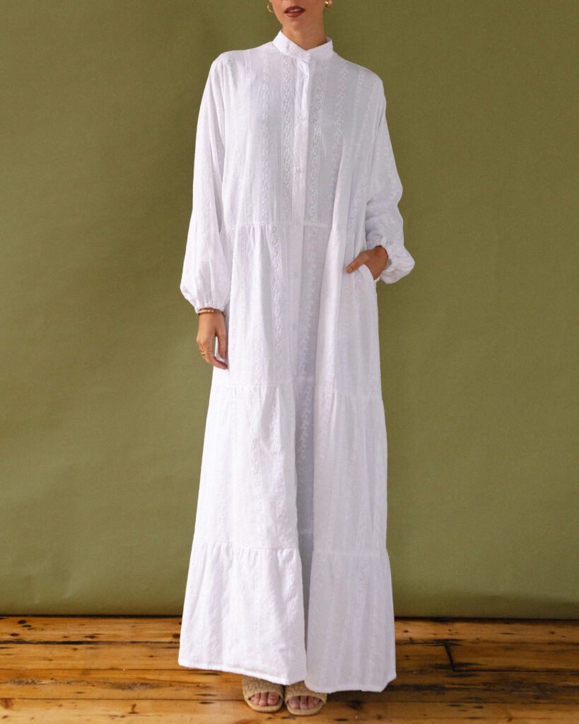 Tiered Shirt Dress in White